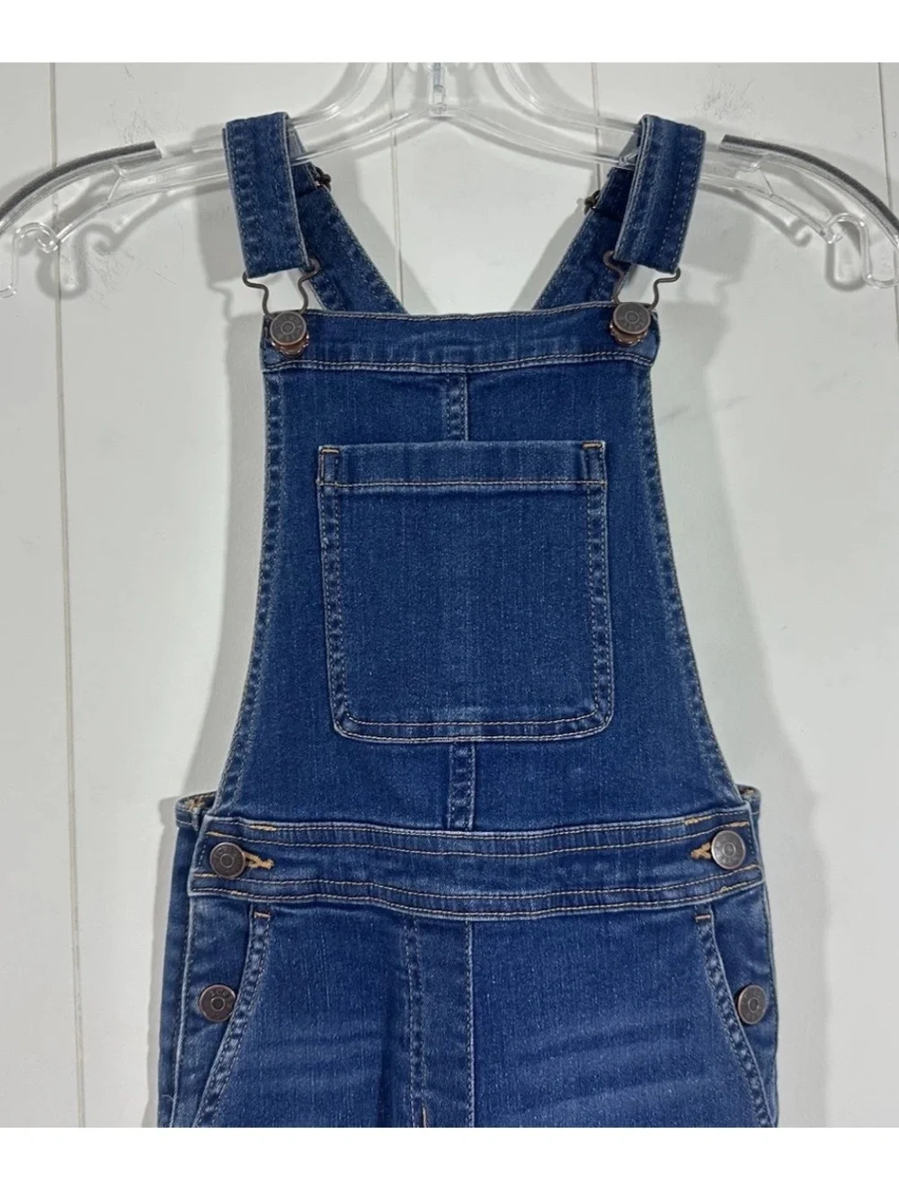 NWT Crewcuts Girls Denim Overall Sz 7 Cotton Blend Navy Blue Pockets Skinny - Picture 2 of 7